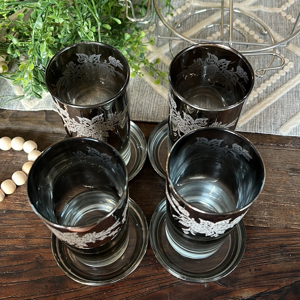Vintage Black and Silver Floral Drinkware Set - Picture 6 of 11